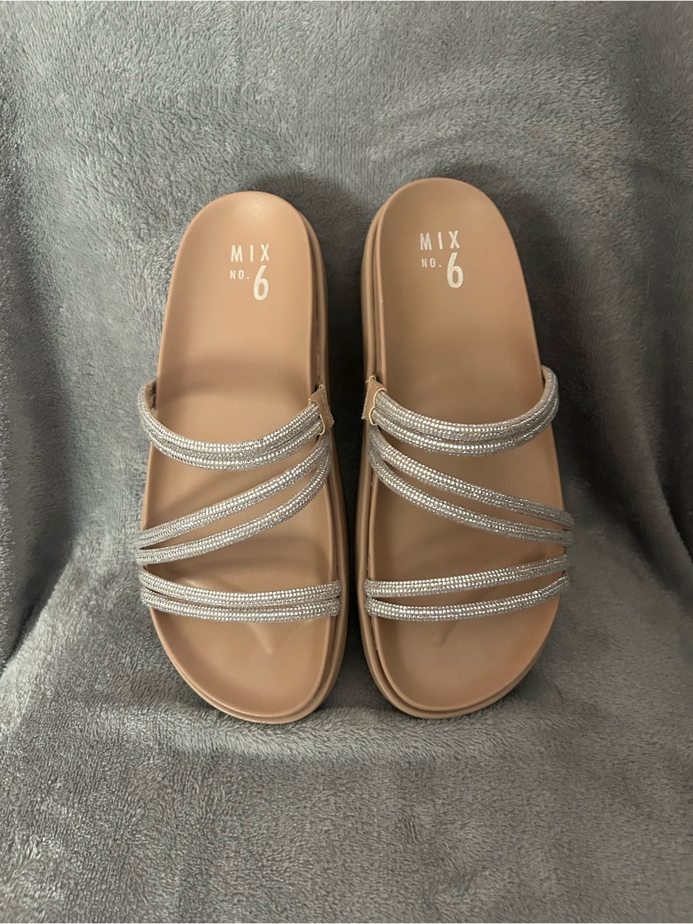 Mix No. 6 Tan Slide Sandals with Silver Sparkle  Straps